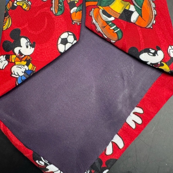 Mickey Unlimited Disney Mickey Mouse Playing Soccer Mens Necktie Red 52”L 4”W - Picture 8 of 9